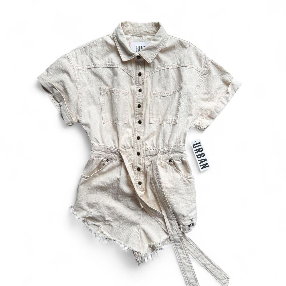 Urban-outfitters Women's Cream and Tan Playsuit-romper